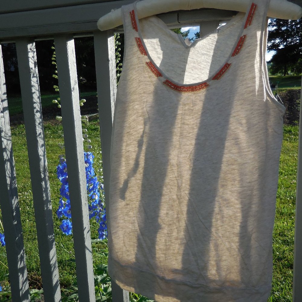 LOFT Cream Sleeveless Top with Bead Detail